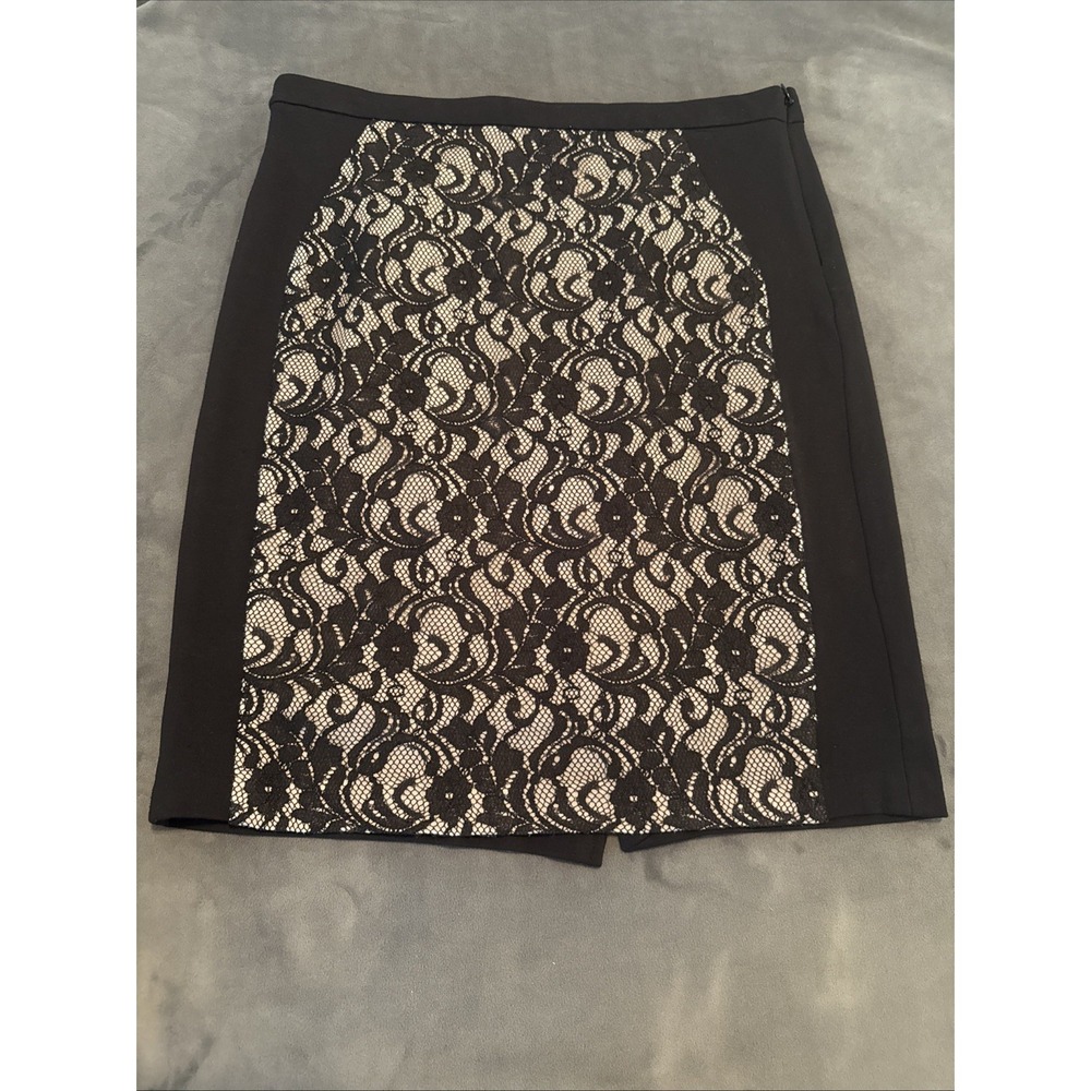 THE LIMITED Womens Lace Front Pencil Skirt SIZE 0 Black Stretch Zipper